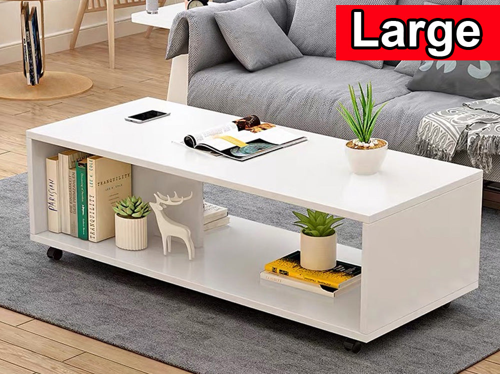 Coffee Table White with Wheels - Homyspire NZ