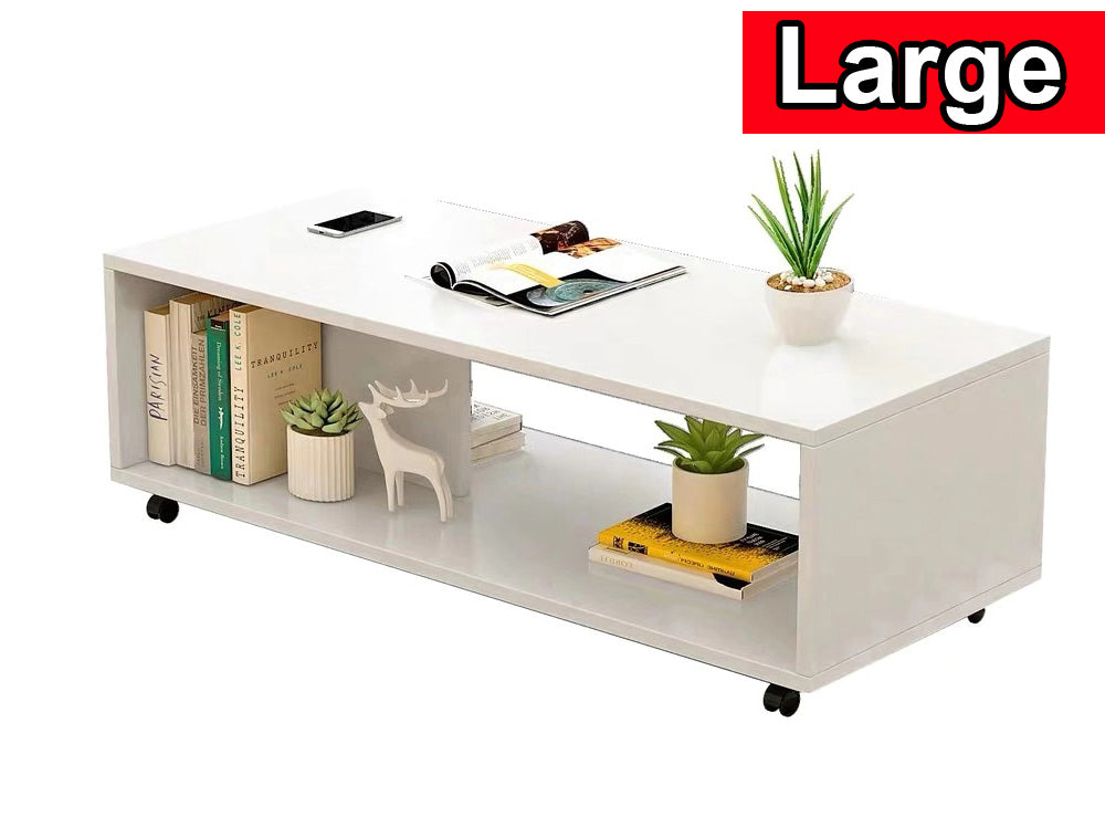 Coffee Table White with Wheels - Homyspire NZ