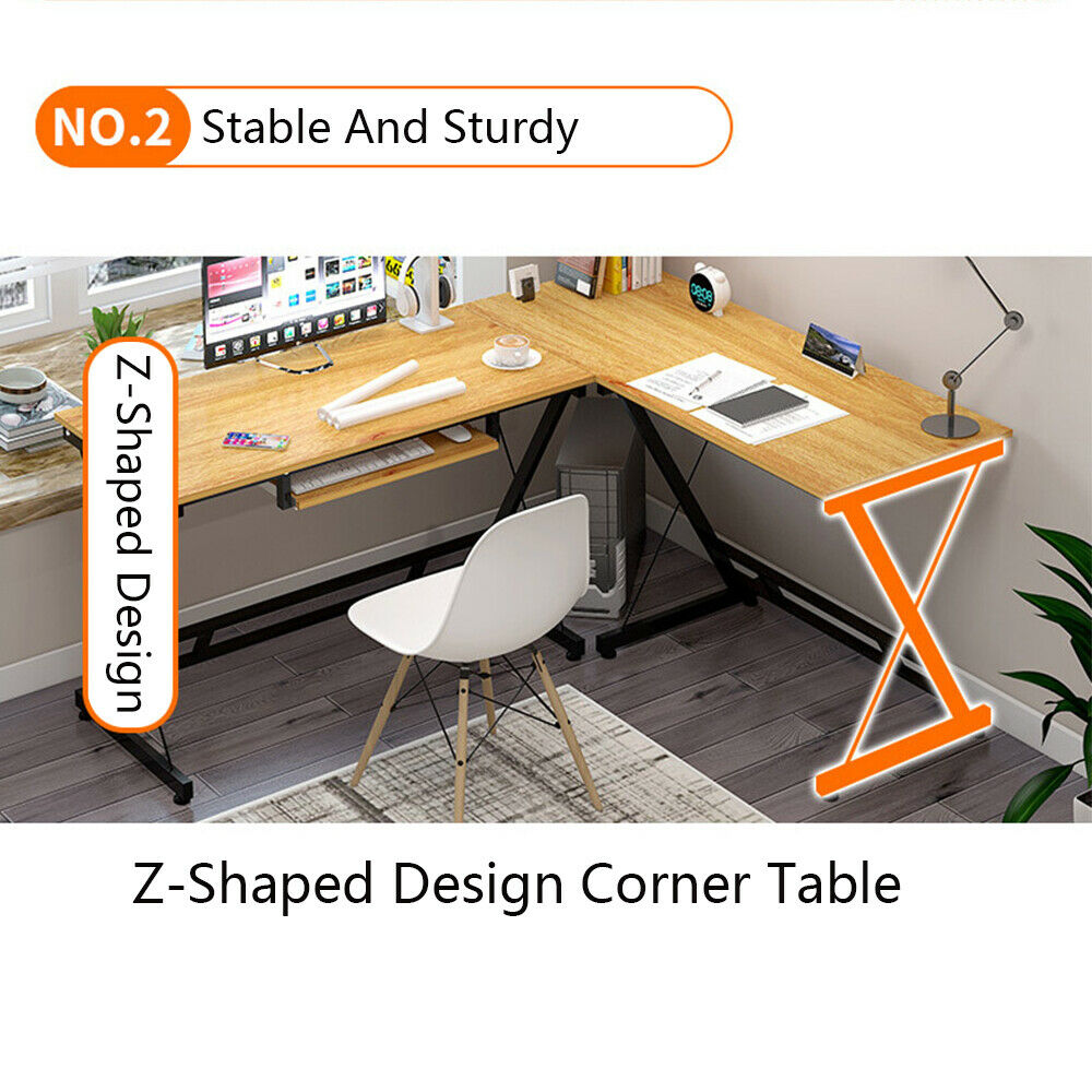 L-Shape Corner Computer Desk - Keyboard Tray - Homyspire NZ