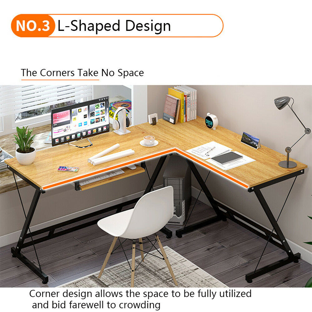 L-Shape Corner Computer Desk - Keyboard Tray - Homyspire NZ