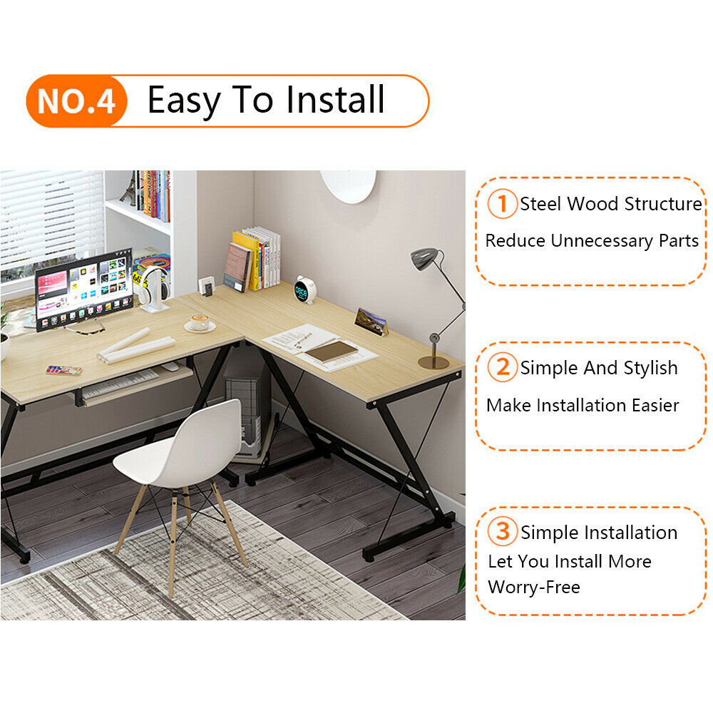 L-Shape Corner Computer Desk - Keyboard Tray - Homyspire NZ