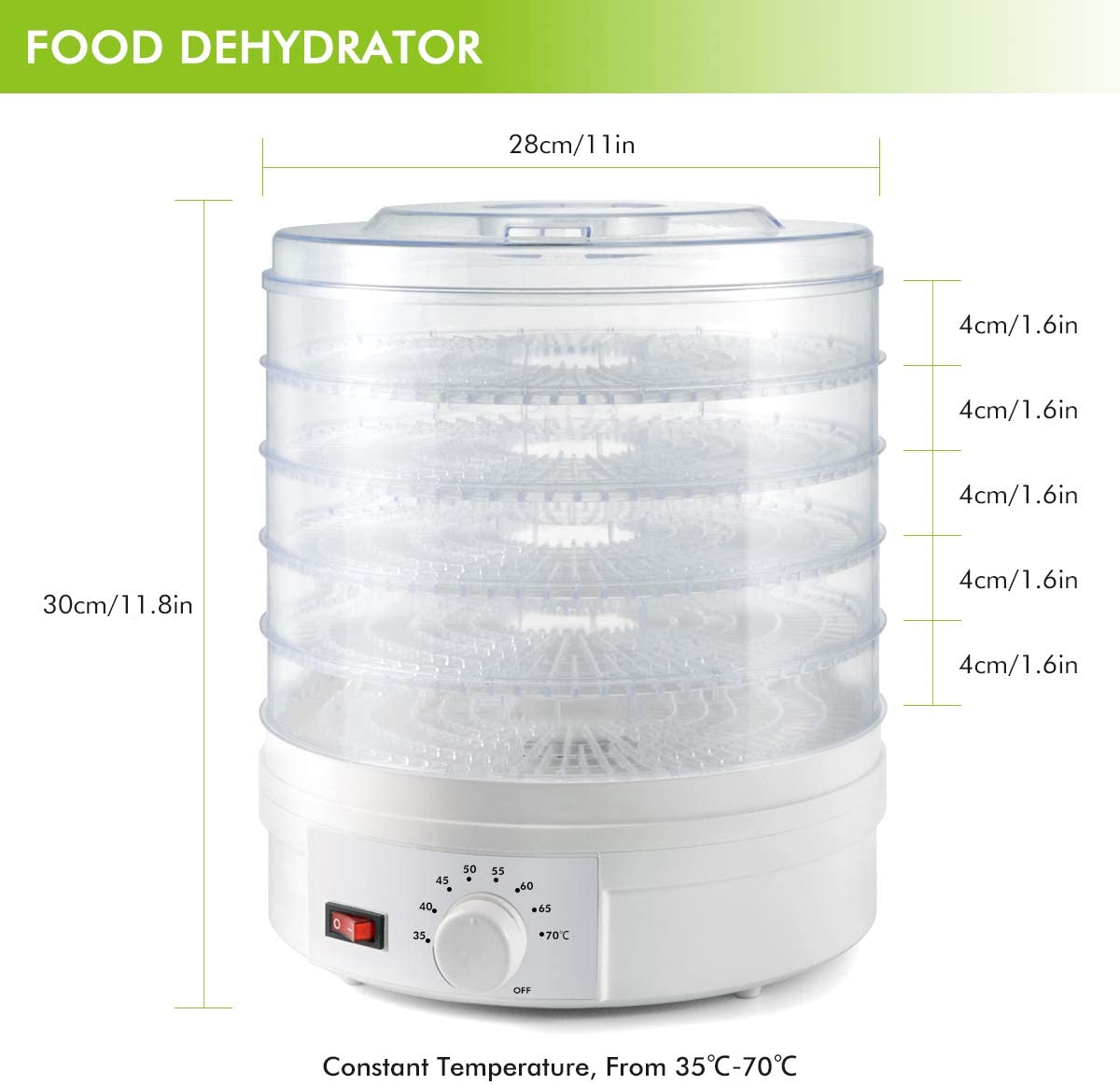 5-Layer Portable Electric Food Dehydrator Machine with Adjustable Thermostat