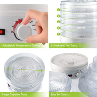 Thumbnail for 5-Layer Portable Electric Food Dehydrator Machine with Adjustable Thermostat