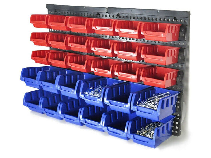 Wall Mounted Garage Organiser / Parts Rack With 30 Bins