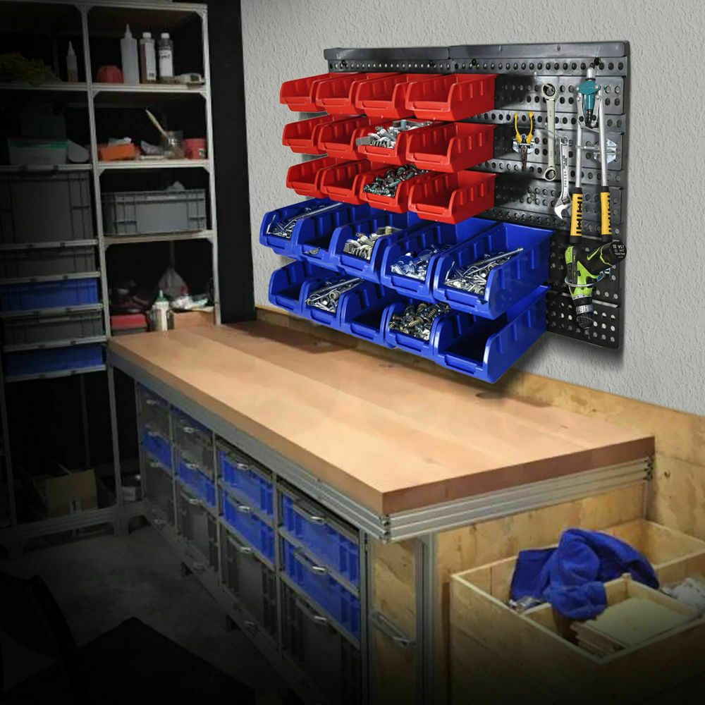 Wall Mounted Garage Organiser / Parts Rack With 30 Bins