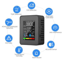 Thumbnail for Portable Air Quality Detector,Indoor CO2 Digital Meter 5 in 1 Tester for CO2, Formaldehyde, TVOC, Temperature, Humidity