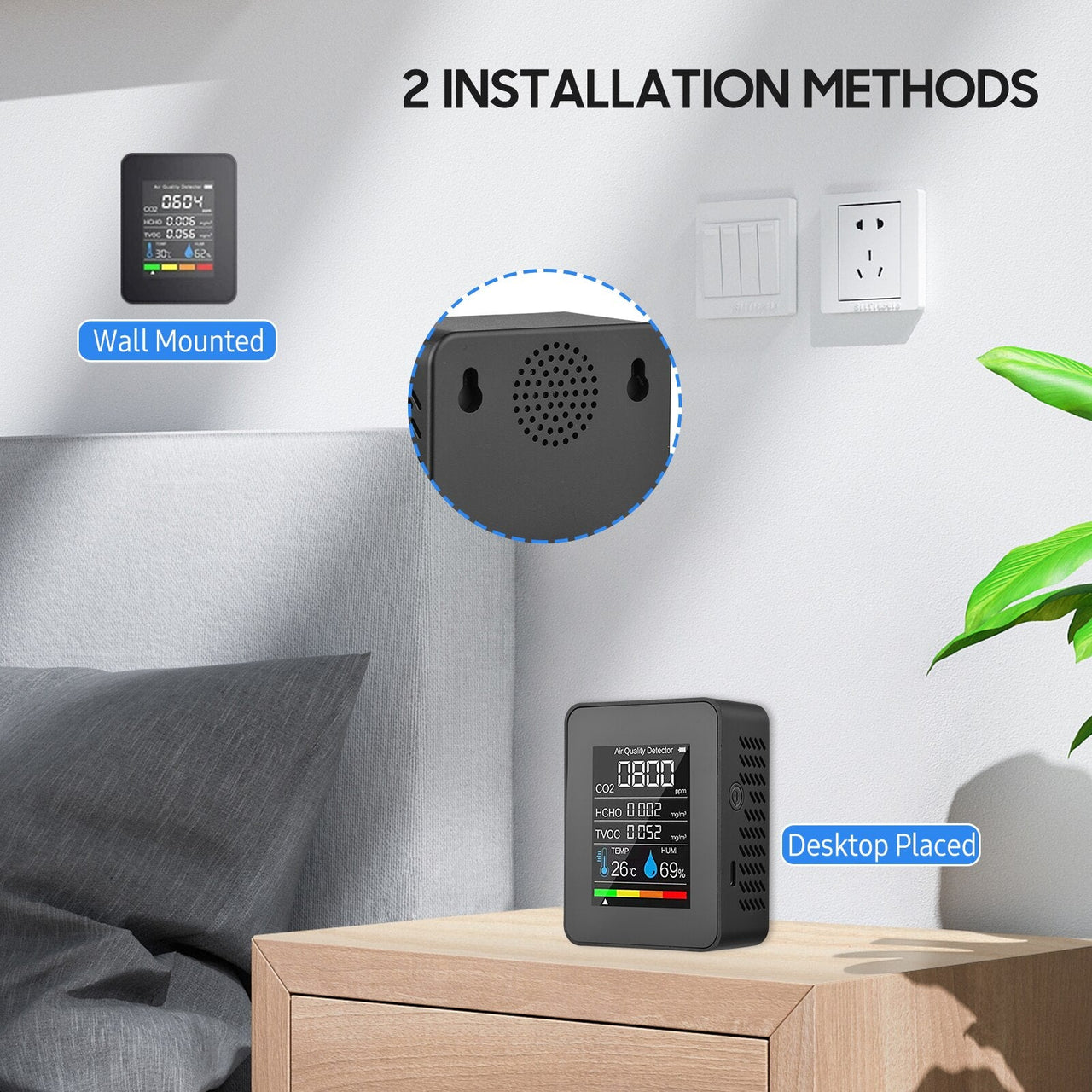 Portable Air Quality Detector,Indoor CO2 Digital Meter 5 in 1 Tester for CO2, Formaldehyde, TVOC, Temperature, Humidity