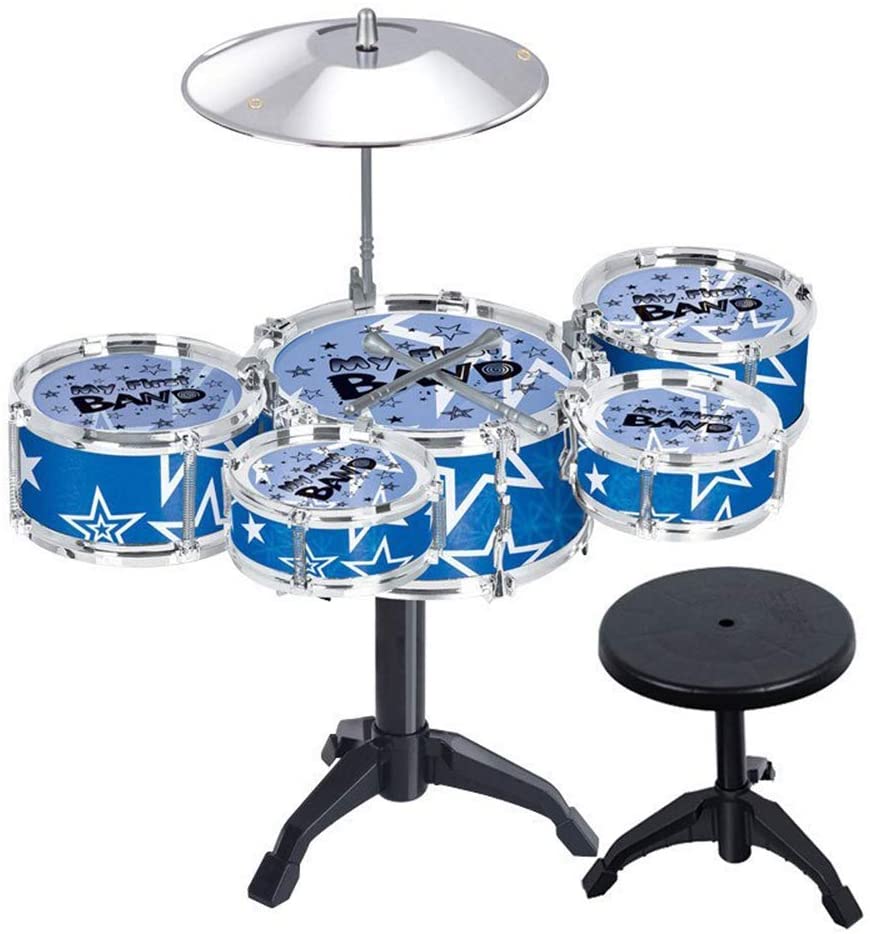 Jazz Rock Drum Set Kids Toys Drums Cymbal Stool Sticks Black - Homyspire NZ