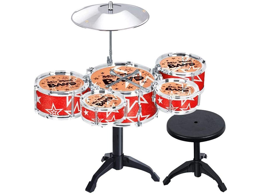 Jazz Rock Drum Set Kids Toys Drums Cymbal Stool Sticks Black - Homyspire NZ