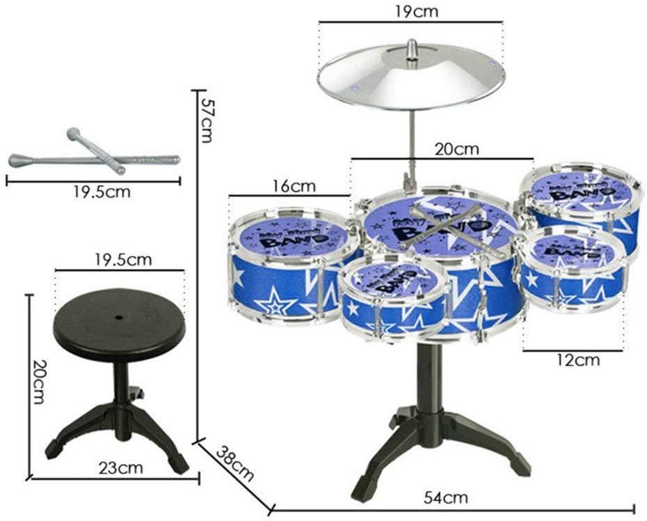 Jazz Rock Drum Set Kids Toys Drums Cymbal Stool Sticks Black - Homyspire NZ