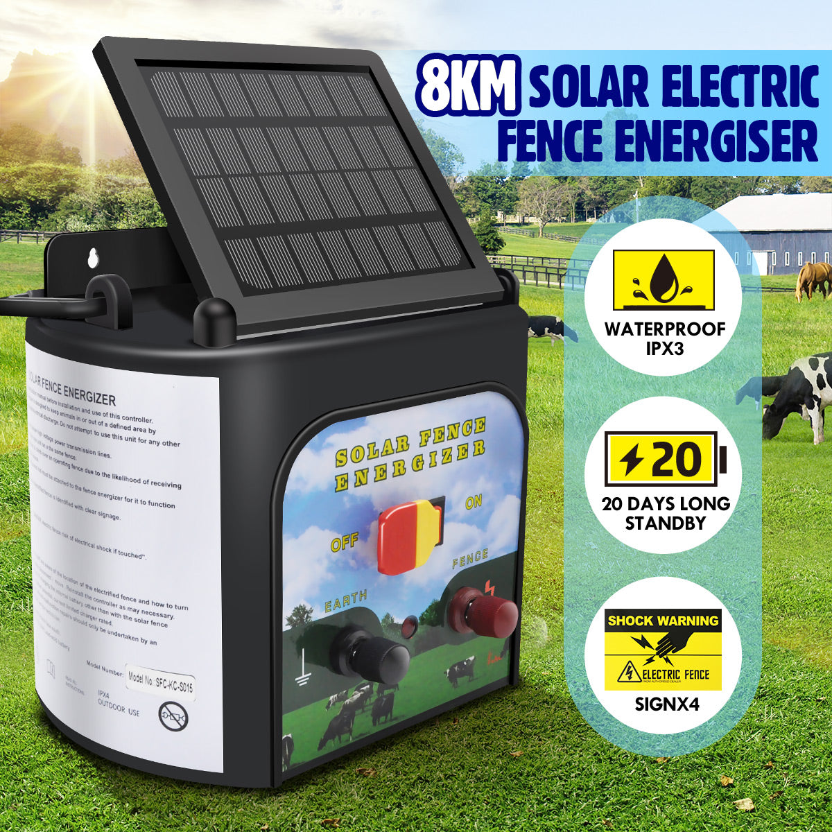 Solar Electric Fence Energiser 8Km - Homyspire NZ