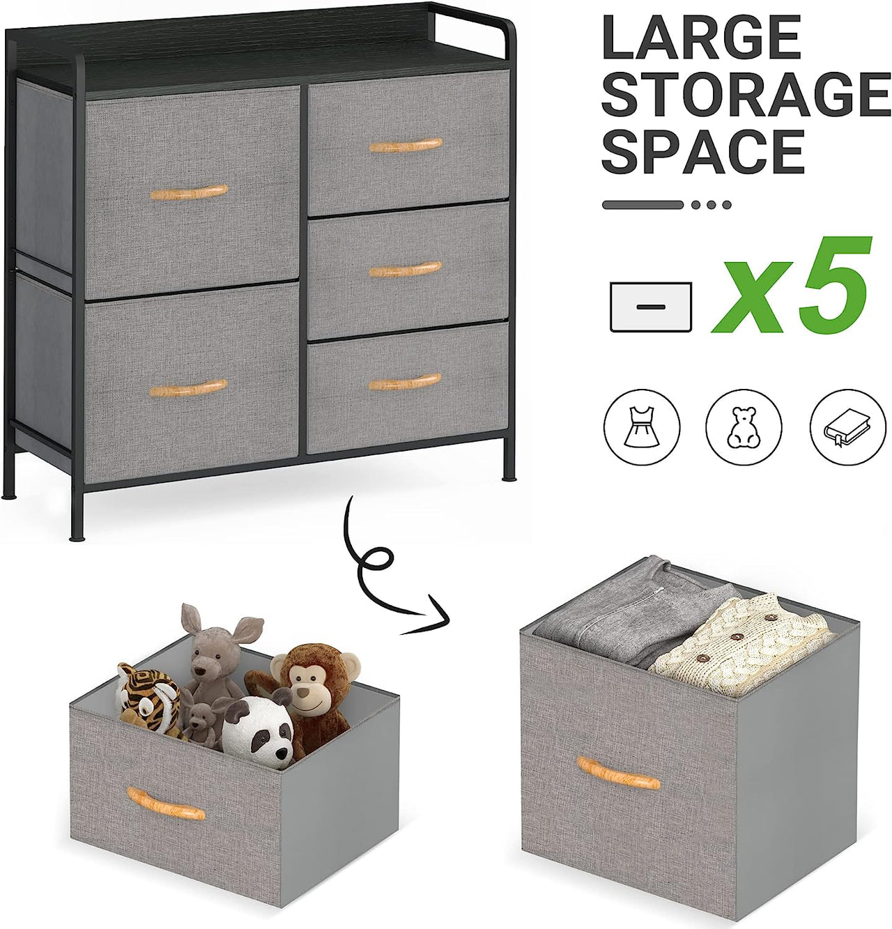 Tallboy 5 Drawer Dresser for Bedroom - Homyspire NZ