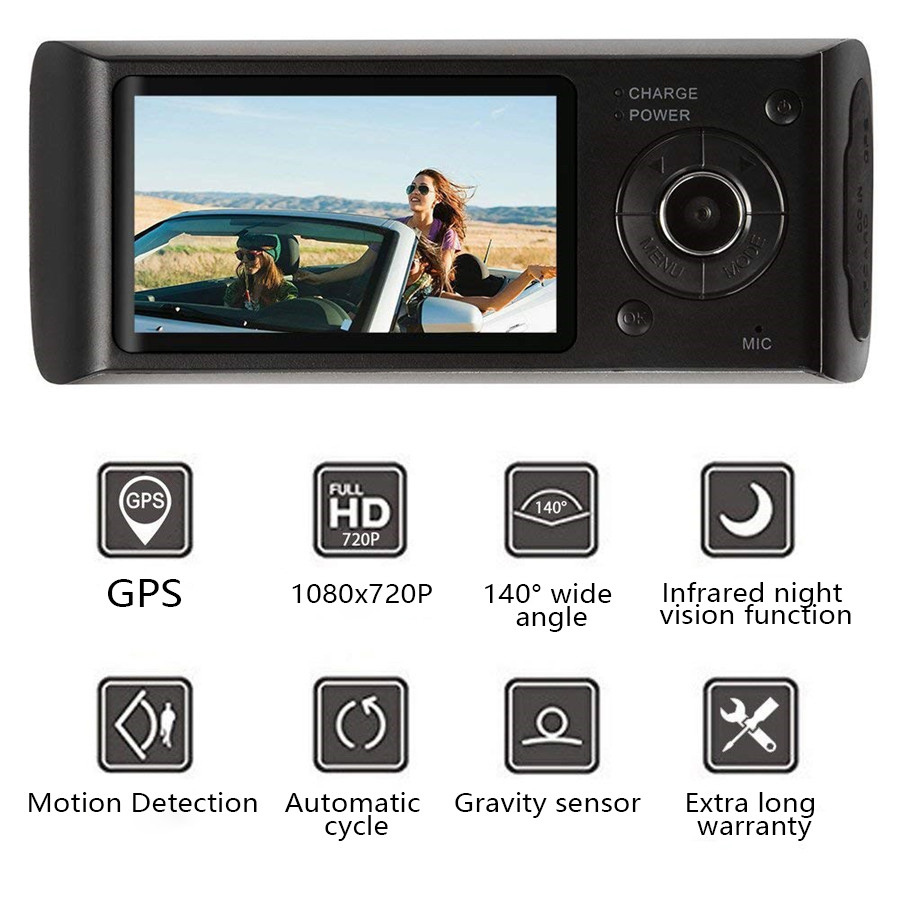 Dual Car Dash Camera with GPS - Front and Rear