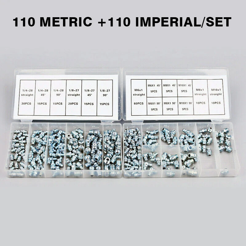 220pcs Hydraulic Grease Nipple Mechanical Lubricant Fitting Kit