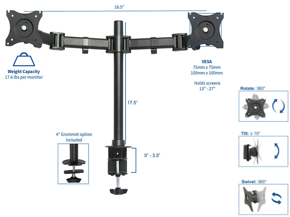 Dual Arm Monitor Mount Stand Bracket