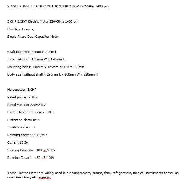 Electric Motor 3HP 2.2KW