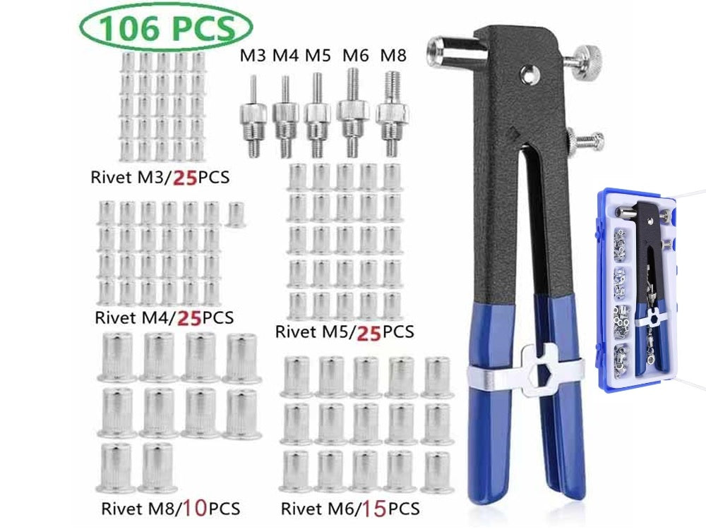 Nut Rivet Riveter Gun Riveting Kit