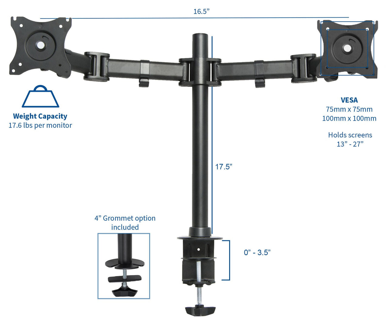 Dual Arm Monitor Mount Stand Bracket