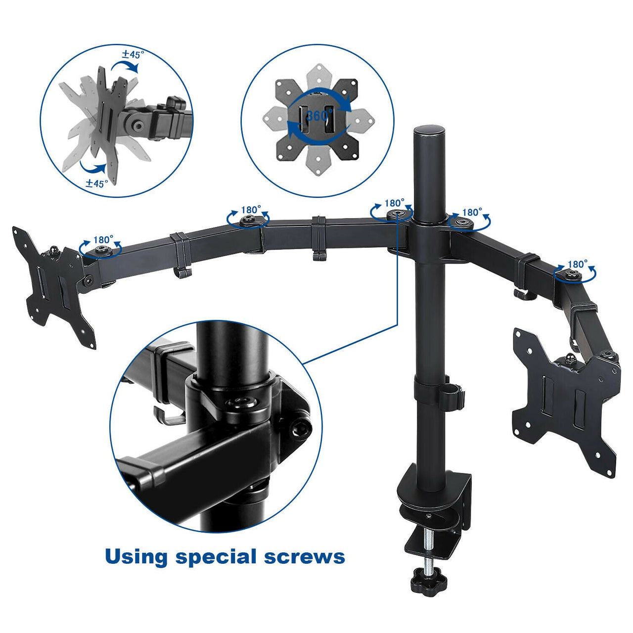 Dual Arm Monitor Mount Stand Bracket