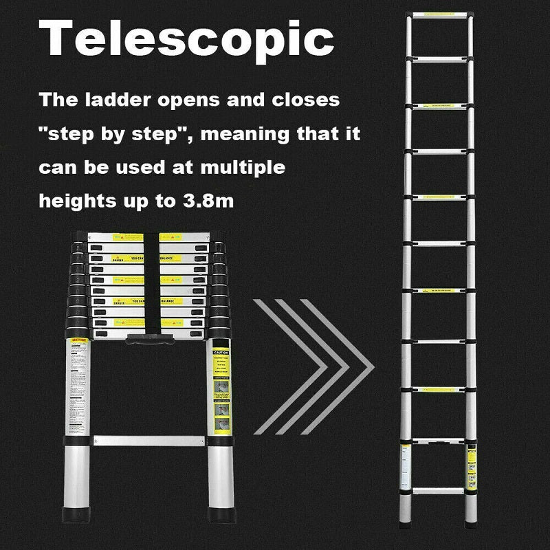 Telescopic Ladder 3.8m Aluminium Extension Ladder