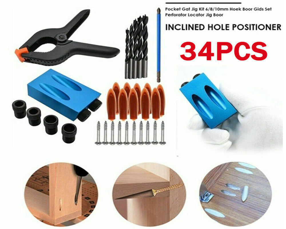 Pocket Hole Jig Kit Dowel Drill Joinery Kit 34PCS